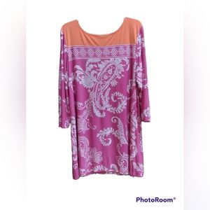 Susan Graver Womens Sz XL Hot Pink Orange White Maxi Length Dress